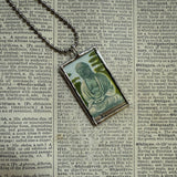 Buddha, vintage illustrations upcycled to soldered glass pendant