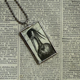 Owl, Crane, vintage children's book illustrations, up-cycled to soldered glass pendant