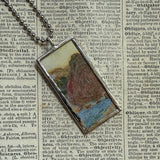 Claude Monet, Haystacks, Waterlilies, upcycled to soldered glass pendant