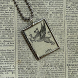 Griffin, vintage dictionary illustration, hand soldered glass pendant, upcycled to soldered glass pendant