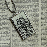 Gorey Cats vintage book illustrations, hand-soldered glass pendant