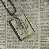 Troll, vintage dictionary illustration, hand soldered glass pendant, upcycled to soldered glass pendant