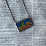 Frida Khalo, Diego Rivera portrait, upcycled to hand soldered glass pendant