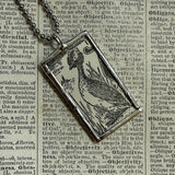 Owl, waterfowl, vintage children's book illustrations, up-cycled to soldered glass pendant