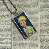 Little Prince, original illustrations from vintage book, up-cycled to soldered glass pendant