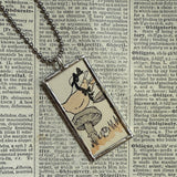 Bunny and chick tea party, vintage 1930s children's book illustration up-cycled to soldered glass pendant