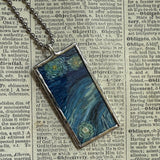 Vincent Van Gogh Starry Night upcycled to hand soldered glass pendant
