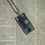Vincent Van Gogh Starry Night upcycled to hand soldered glass pendant