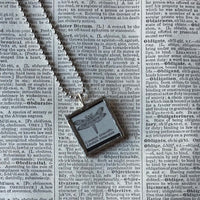 Dragonfly, vintage 1930s dictionary illustrations up-cycled to soldered glass pendant