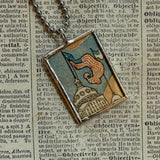 Statue of Liberty, American flag upcycled to hand-soldered glass pendant