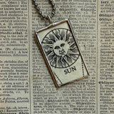 Sun, Solar eclipse, vintage 1940s atlas illustration, up-cycled to soldered glass pendant