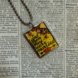Just Married, cute couple, original illustrations from a vintage comic, up-cycled to soldered glass pendant