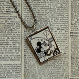 Mickey Mouse, vintage illustrations, up-cycled to soldered glass pendant
