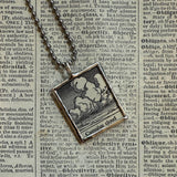 Cumulus clouds, vintage dictionary illustration, upcycled to soldered glass pendant