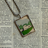 Snoopy, comic strip illustrations from vintage Peanuts book, up-cycled to hand-soldered glass pendant