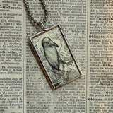 Bird in top hat, vintage illustrations upcycled to hand-soldered glass pendant with choice of necklace, bookmark or keychain