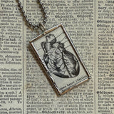 Human anatomical heart, vintage dictionary illustration, up-cycled to soldered glass pendant