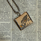 Little birds, vintage 1930s children's book illustrations upcycled to soldered glass pendant