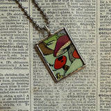 Mushroom and fungus, vintage comic illustrations up-cycled to soldered glass pendant