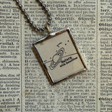 Saturn, outer space, vintage chidlren's book illustrations, upcycled to soldered glass pendant