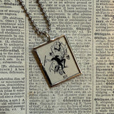 Elf, vintage dictionary illustration, hand soldered glass pendant, upcycled to soldered glass pendant