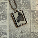 Vintage camera, vintage 1930s dictionary illustration, hand-soldered glass pendant