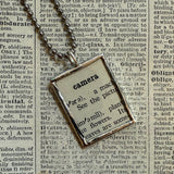 Vintage camera, vintage 1930s dictionary illustration, hand-soldered glass pendant