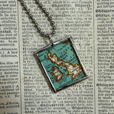 Great Britain, Ireland, England Vintage map, hand-soldered glass pendant