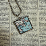 Athens Greece vintage map, hand-soldered glass pendant