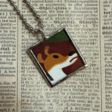 Olive the other Reindeer, original vintage childrens' book illustrations, upcycled to soldered glass pendant