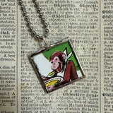 Curious George, original vintage childrens' book illustrations, upcycled to soldered glass pendant