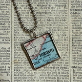 Toronto Canada vintage map, hand-soldered glass pendant