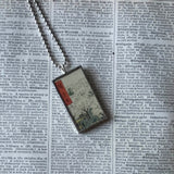 Mt Fuji, cherry blossoms, Japanese woodblock prints, up-cycled to hand-soldered glass pendant