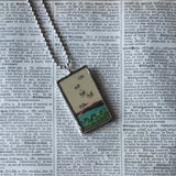 Sea Birds, lake scene, Japanese woodblock prints, up-cycled to hand-soldered glass pendant