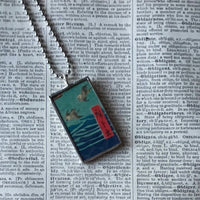 Sea Birds, lake scene, Japanese woodblock prints, up-cycled to hand-soldered glass pendant