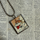 Little Bulldog, vintage illustrations upcycled to hand-soldered glass pendant with choice of necklace, bookmark or keychain