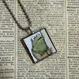 Frog and Toad, vintage children's book illustrations, up-cycled to soldered glass pendant