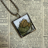 Frog and Toad, vintage children's book illustrations, up-cycled to soldered glass pendant