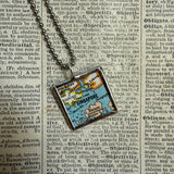 Singapore vintage map, hand-soldered glass pendant