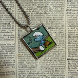 Smurfs, vintage comic illustrations up-cycled to soldered glass pendant