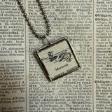 Mermaid, vintage dictionary illustration, hand soldered glass pendant, upcycled to soldered glass pendant