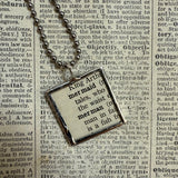 Mermaid, vintage dictionary illustration, hand soldered glass pendant, upcycled to soldered glass pendant