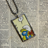 Smurfs, vintage comic illustrations up-cycled to soldered glass pendant