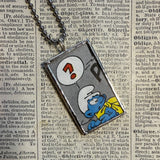 Smurfs, vintage comic illustrations up-cycled to soldered glass pendant