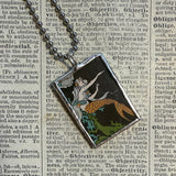 Mermaid,  vintage children's book illustration, hand soldered glass pendant, upcycled to soldered glass pendant