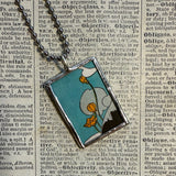Mermaid,  vintage children's book illustration, hand soldered glass pendant, upcycled to soldered glass pendant