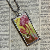 Flamingos, vintage bird illustrations, up-cycled to soldered glass pendant
