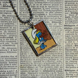 Smurfs, vintage comic illustrations up-cycled to soldered glass pendant