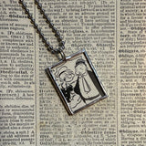 Popeye, original illustrations from a vintage comic, up-cycled to soldered glass pendant