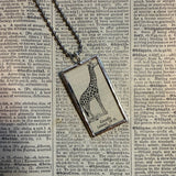 Giraffe, vintage 1930s dictionary illustration, up-cycled to hand-soldered glass pendant